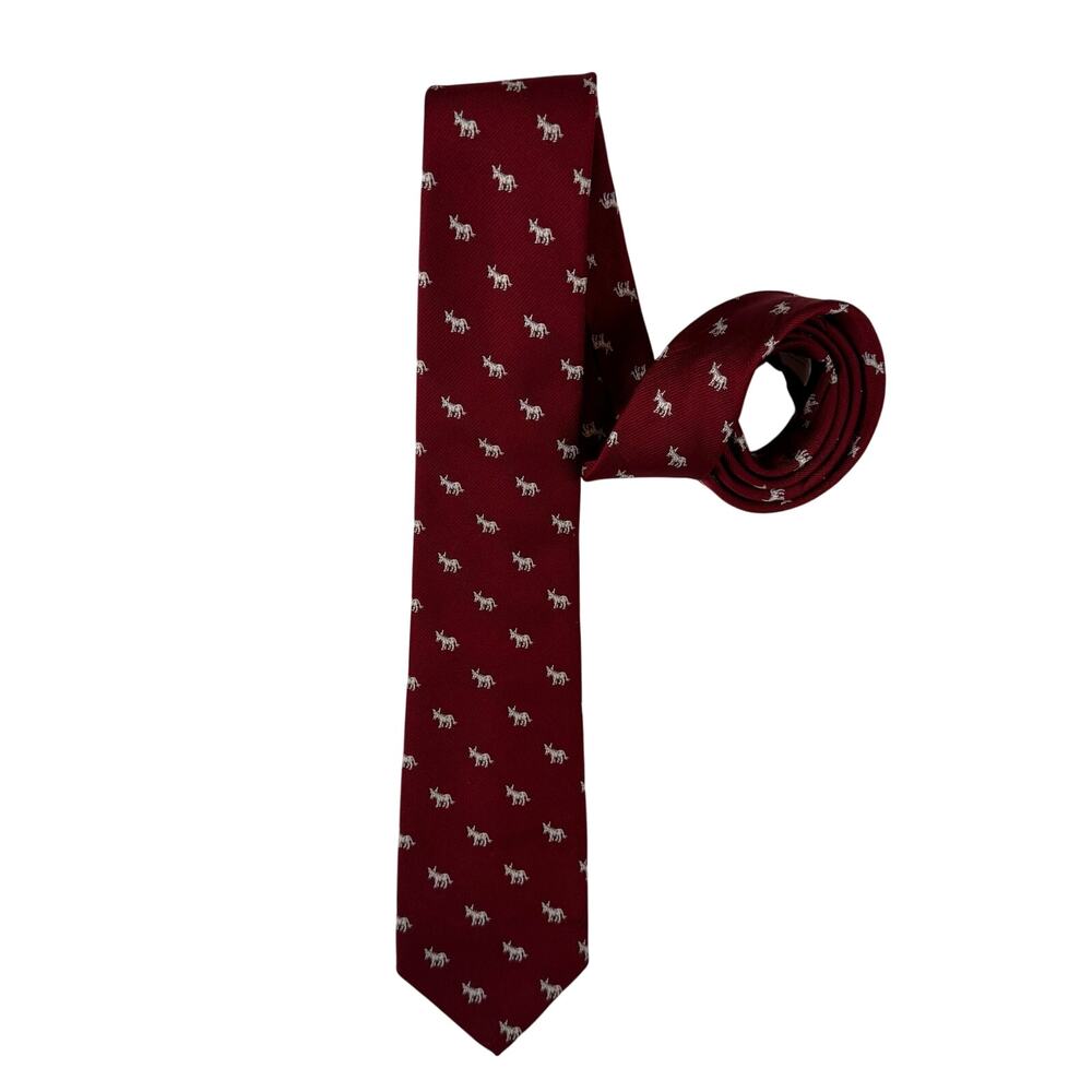 Ram Tie Makers Men’s Necktie Red Donkey Motif Embroidered Novelty Tie Preppy EUC